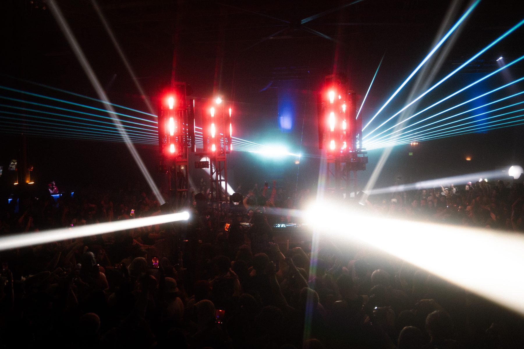Red and blue crossing lasers