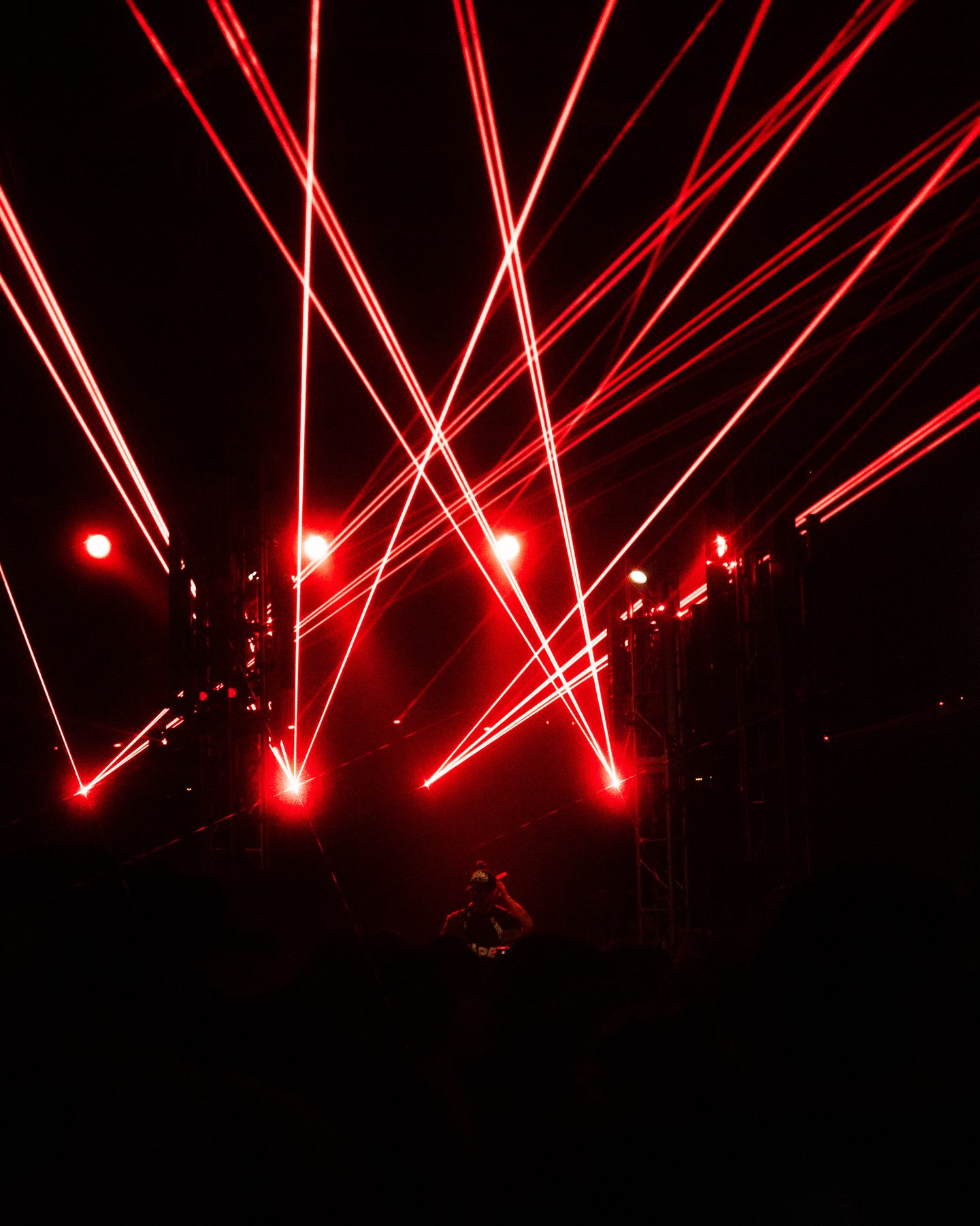 Black and white laser shot with video screens